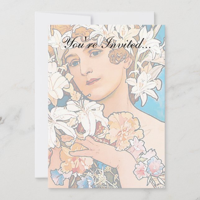 Invitación Alphonse Mucha - Flor - Art Nouveau retro (Anverso)