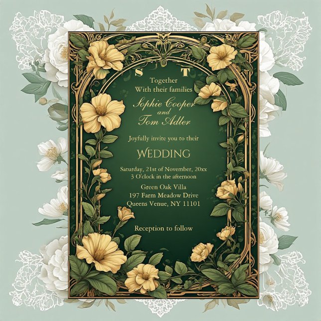 Invitación Alphonse Mucha Floral Opulence Gold Frame Wedding (Alphonse Mucha Floral Opulence Gold Frame Wedding Invitation)