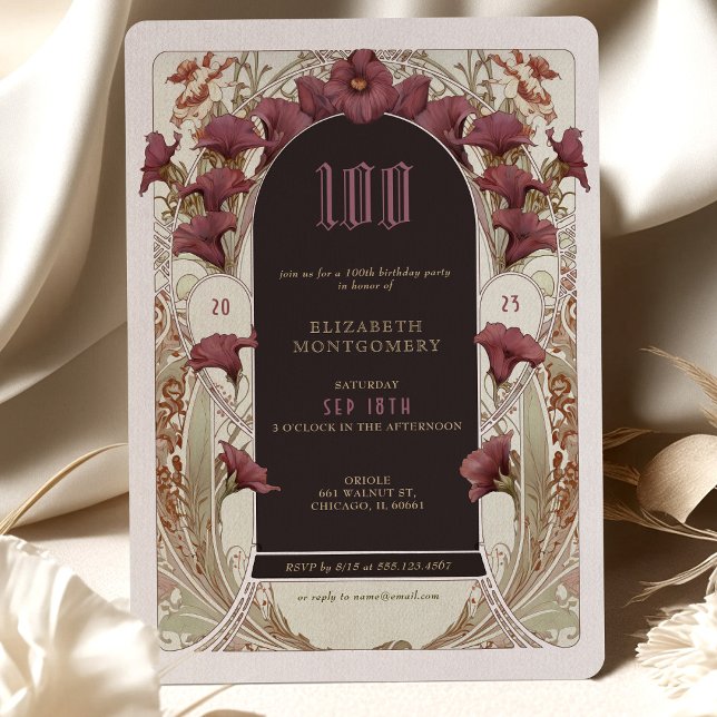 Invitación Alphonse Mucha Foliage Art Nouveau de 100 años (Subido por el creador)