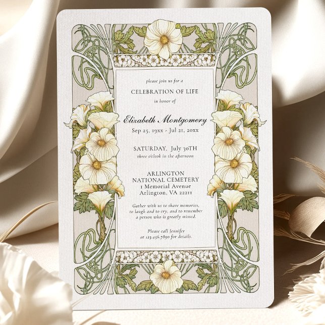 Invitación Alphonse Mucha Lilies Celebración de la Vida (Subido por el creador)
