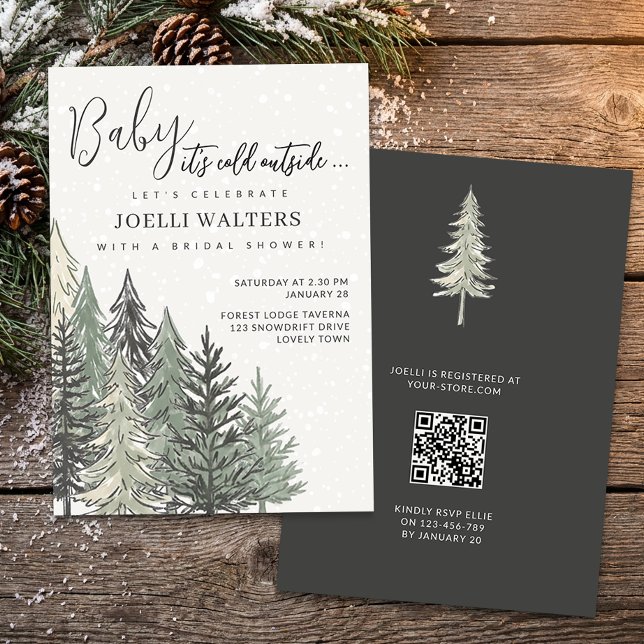 Invitación Alpine Chic Fiesta de Despedida de Soltera de Invi (Baby it's Cold Outside Snowy Forest Winter Bridal Shower Invitation by Darling & May)