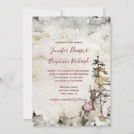 Invitación Alpine Mountain Woodland Stag Burgundy Boda |
