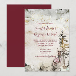 Invitación Alpine Mountain Woodland Stag Burgundy Boda |