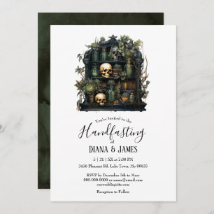 Invitación Alquimia apotecaria verde gótica Ayuno a mano
