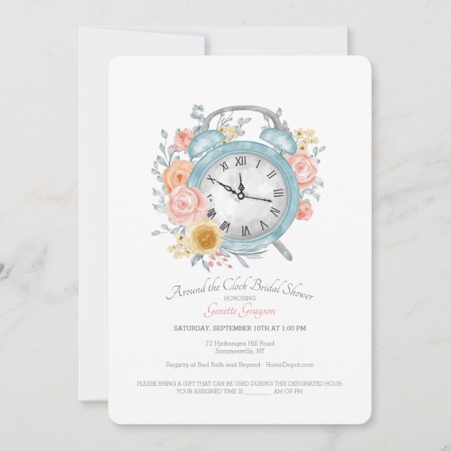Invitación Alrededor de la ducha nupcial de reloj (Anverso)