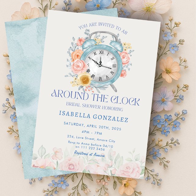 Invitación Alrededor de la ducha nupcial de reloj (Around the Clock Bridal Shower Invitation)