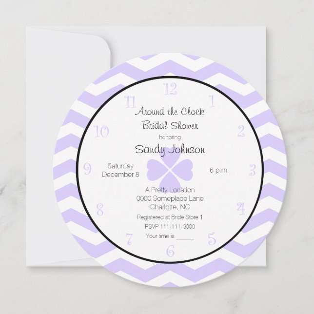 Invitación Alrededor de la ducha nupcial reloj Lavanda invita (Anverso)