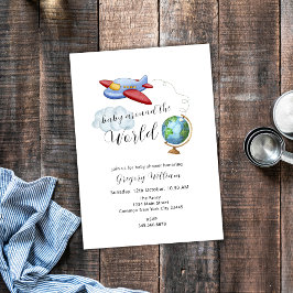 Invitación Alrededor Del Baby Shower Del Avión Mapa Mundial