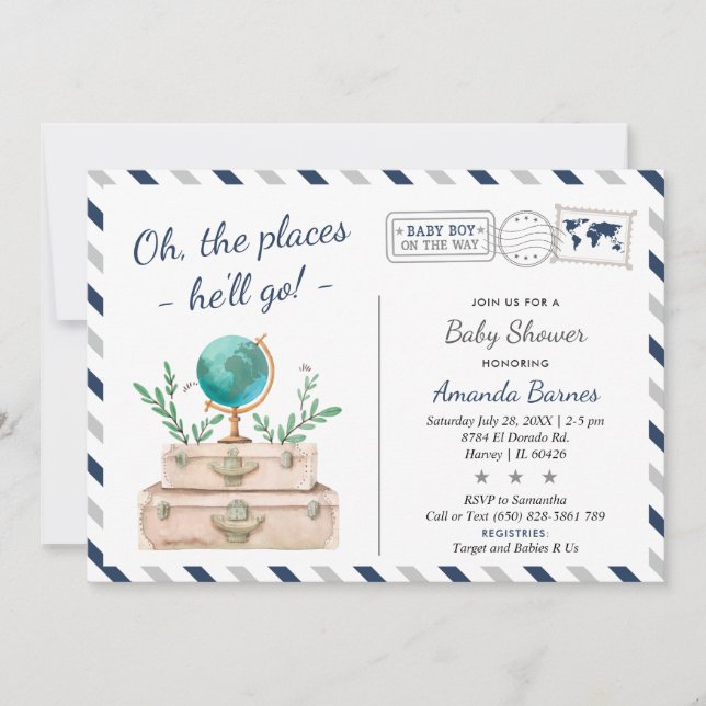 Invitación Alrededor del mundo: Aventura para bebés ducha (Anverso)