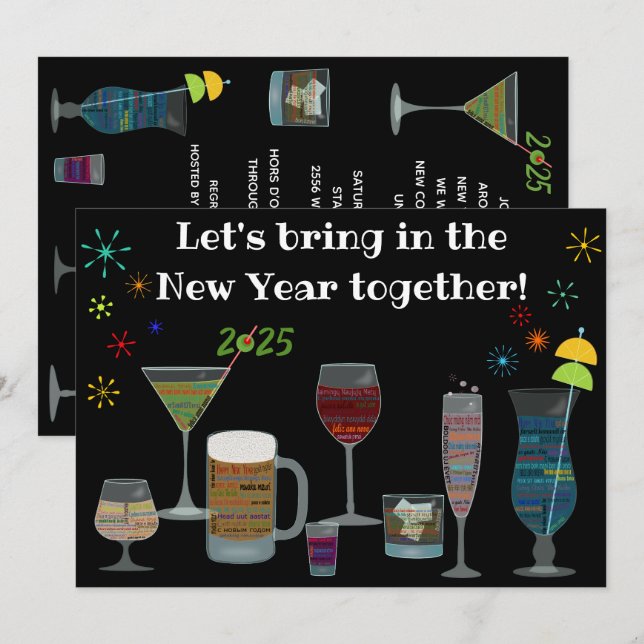 Invitación Alrededor del mundo cócteles víspera de Año Nuevo (Anverso / Reverso)