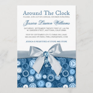 Invitación Alrededor del reloj Blue Bridal Shower Invita
