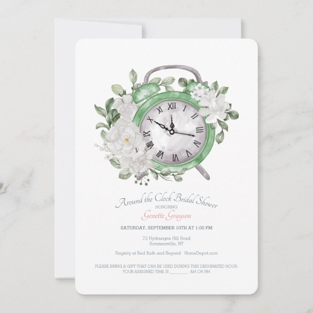 Invitación Alrededor del reloj Bridal Shower Green Invitation (Anverso)