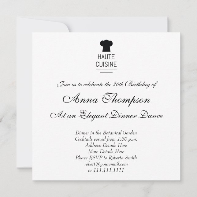 Invitación Alta cocina francesa (Reverso)