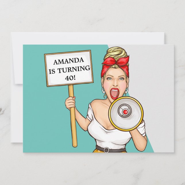 Invitación Altavoz retro simple Señora 40 cumpleaños (Anverso)