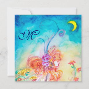 Invitación ALTHEA FLOWER FAIRY Monograma Parkles azules rosad