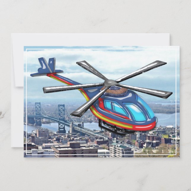 Invitación Alto helicóptero del vuelo sobre la ciudad (Anverso)