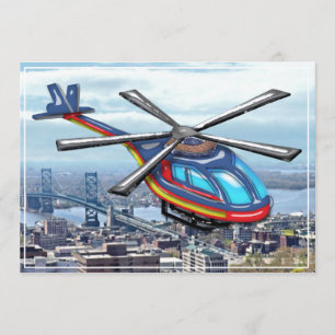 Invitación Alto helicóptero del vuelo sobre la ciudad