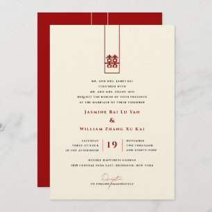 Invitación Alto Rectángulo doble felicidad Boda chino
