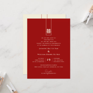 Invitación Alto Rectángulo doble felicidad Boda chino
