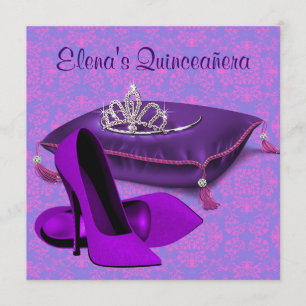 Invitación Alto tacón zapato rosado púrpura Quinceanera