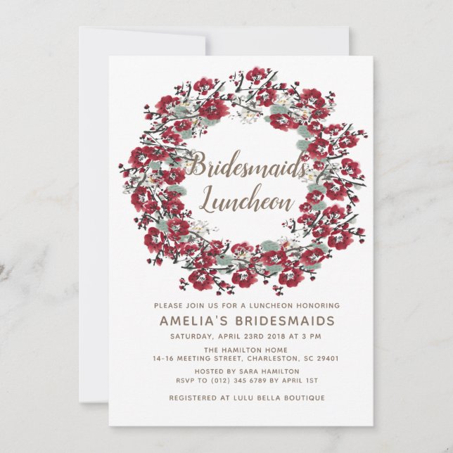 Invitación Alumerzo romántico de las damas de honor de la (Anverso)