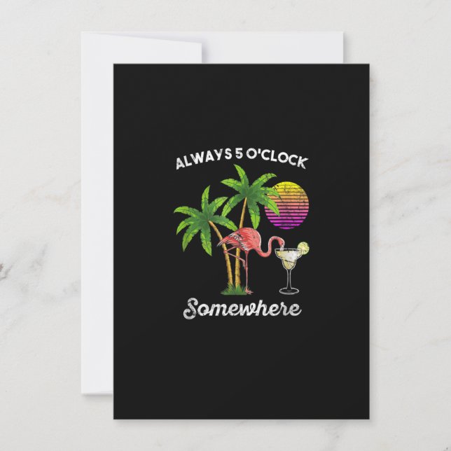 Invitación Always 5 o'clock Somewhere Funny Flamingo Drinking (Anverso)