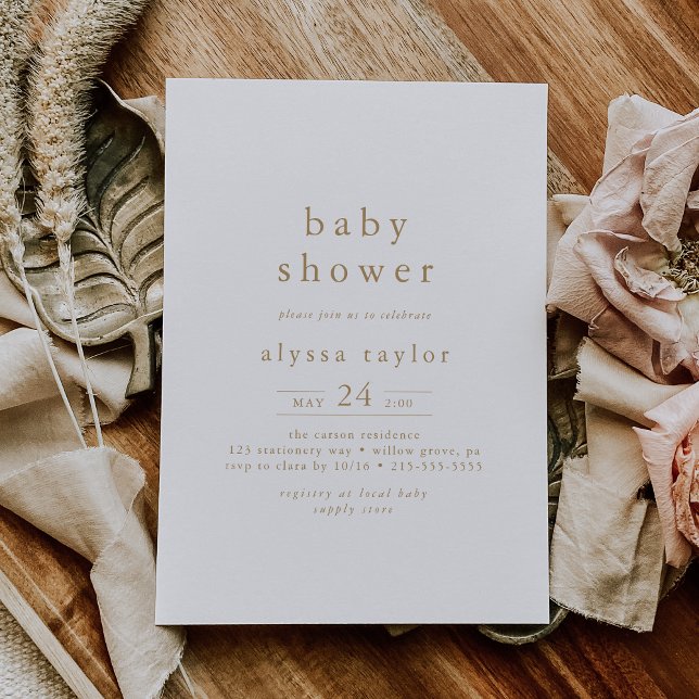 Invitación ALYSSA Boho Chica Blanco y Oro simple Baby Shower (ALYSSA Boho White and Gold Girl Simple Baby Shower Invitation)