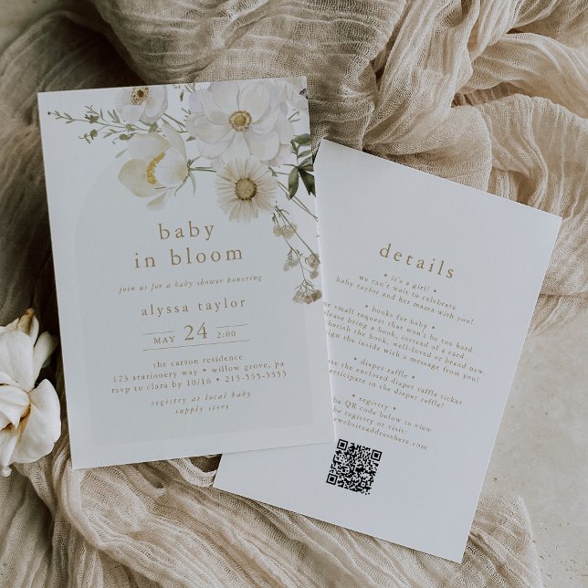 Invitación ALYSSA Floral QR Bebé Flor En Bloom Baby Shower (ALYSSA Floral QR Flower Baby In Bloom Baby Shower Invitation)