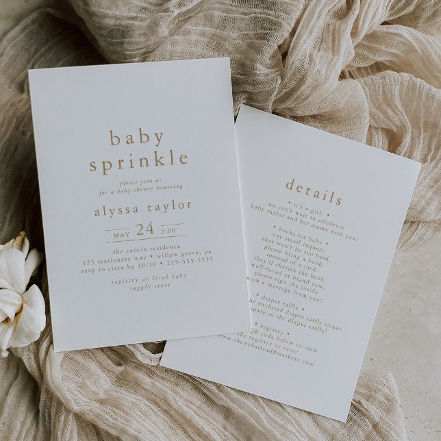 Invitación ALYSSA Oro Blanco Moderno Boho Simple Bebé Sprinkl (ALYSSA White Gold Modern Boho Simple Baby Sprinkle Invitation)