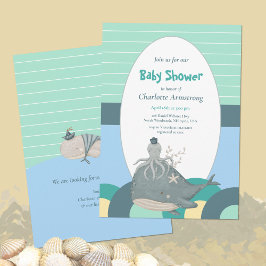 Invitación Amable Octopus de ballena náutica Baby Shower verd