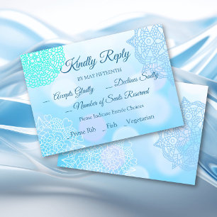 Invitación Amablemente responder RSVP azul teal blanco Mandal
