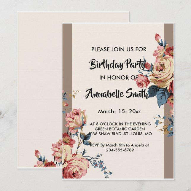 Invitación amado cumpleaños (Anverso / Reverso)