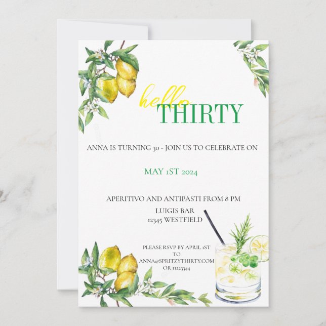 Invitación Amalfi Citrus Invitation - Birthday (Anverso)