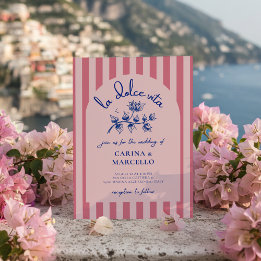 Invitación Amalfi Coast Amore Bougainvillea Stripe Wedding
