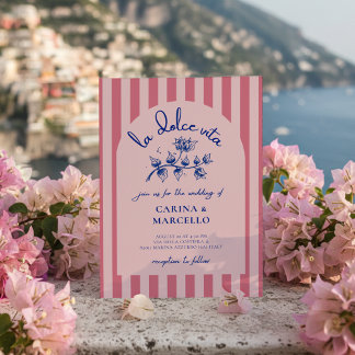 Invitación Amalfi Coast Amore Bougainvillea Stripe Wedding