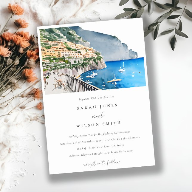 Invitación Amalfi Coast Boda de Paisaje Acuático de Italia (Subido por el creador)