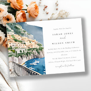 Invitación Amalfi Coast Boda de Paisaje Acuático de Italia