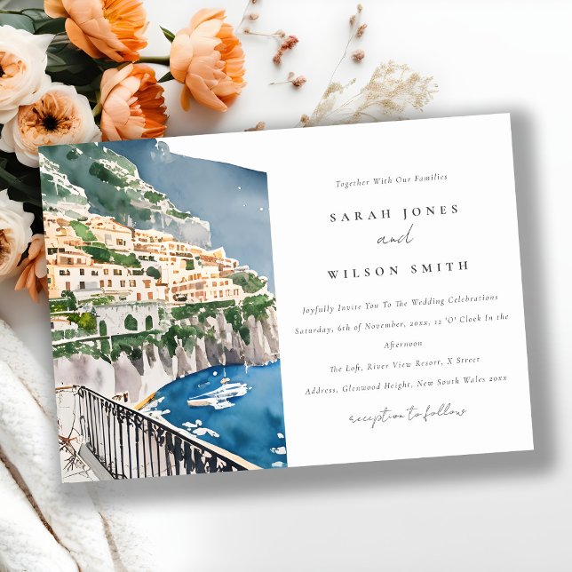 Invitación Amalfi Coast Boda de Paisaje Acuático de Italia (Subido por el creador)
