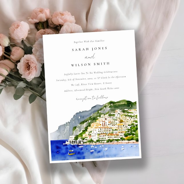 Invitación Amalfi Coast Boda de Paisaje Acuático de Italia (Subido por el creador)