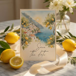 Invitación Amalfi Coast Lemon | Italian Save The Date<br><div class="desc">Announce your wedding with this elegant Amalfi Coast lemon Save the Date invitation, inspired by the romantic charm of the Italian coastline. This design features a beautiful watercolor illustration of a Mediterranean seaside village surrounded by vibrant lemon trees overlooking the sparkling blue sea. The soft pastel colors and timeless typography...</div>