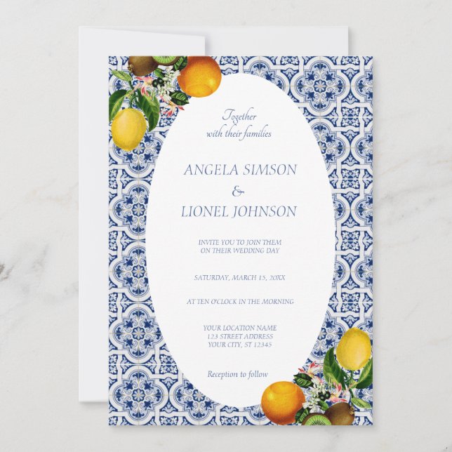 Invitación Amalfi Coast Lemon Tiles Italia Oval Frame (Anverso)
