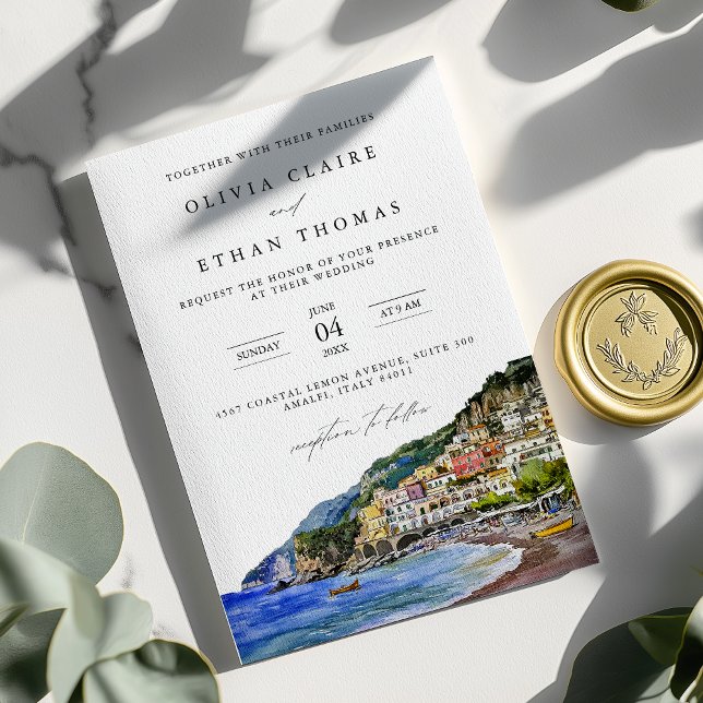 Invitación Amalfi Costa Italia Watercolor de destino Boda (Subido por el creador)