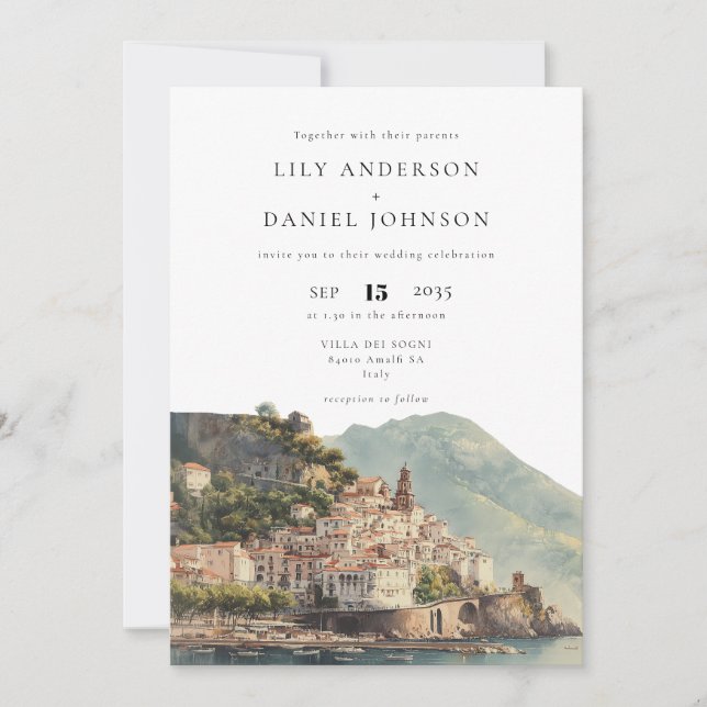 Invitación Amalfi Italian Destination All In One Wedding I (Anverso)