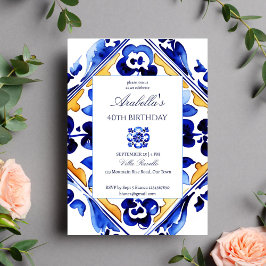 Invitación Amalfi Vietri fiesta de cumpleaños de azulejos azu