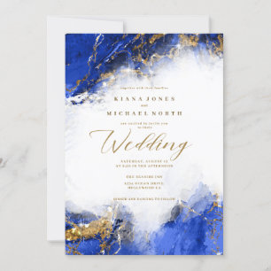 Invitación Amanda Piszczek Marble Purpurina Dk Royal Blue ID6