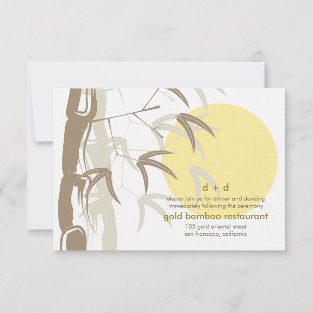 Invitación Amanecer Amarillo Bamboo Recepción de Boda Zen (Anverso)