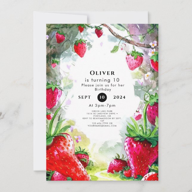 Invitación Amanecer de fresa encantado mágico (Anverso)