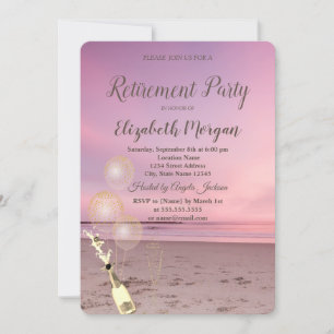 Invitación Amanecer de playa con globos y vino de jubilación