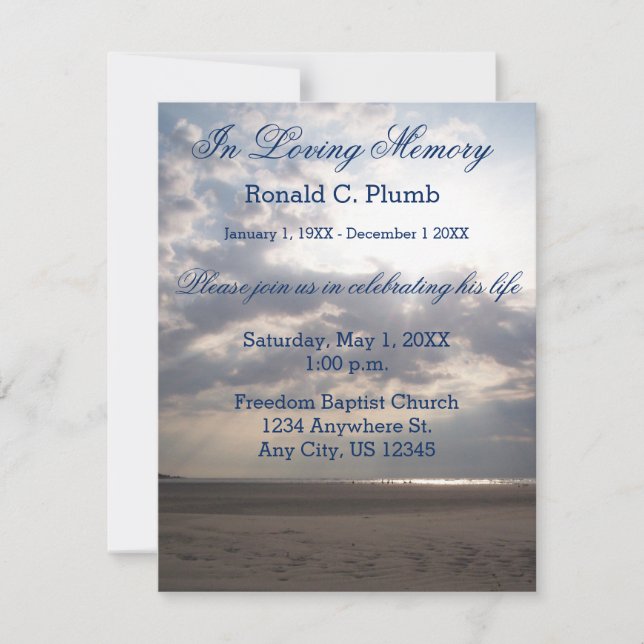 Invitación Amanecer de playa| Funeral| Servicio Memorial (Anverso)