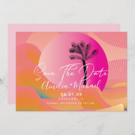 Invitación Amanecer tropical Naranja rosa negrita Guardar la 